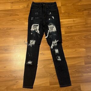 Fashion Nova Black Distressed Skinny Jeans